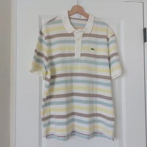 Lacoste Polo Size 7 Brown/Yellow/Blue Stripes